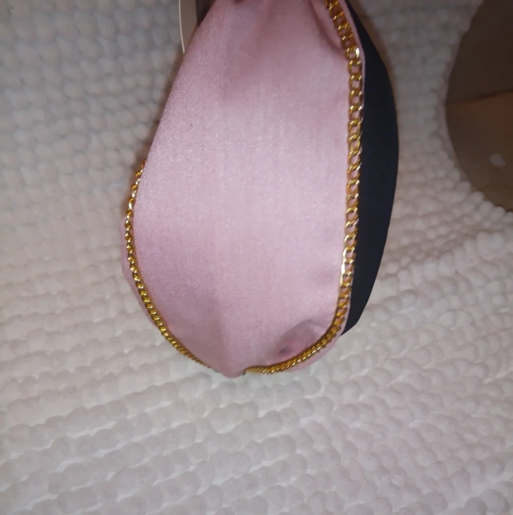 Stylish Denim/ Pink Wide Knot Headband with Gold Chain